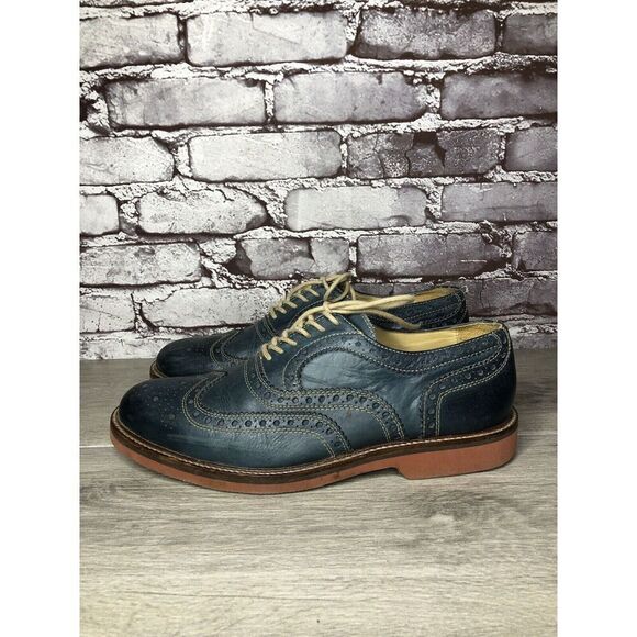 1901 Blue Leather Wingtip Oxfords Lace Up Shoes Men's Sz 9.5M US/43EU M72913 - Picture 3 of 16